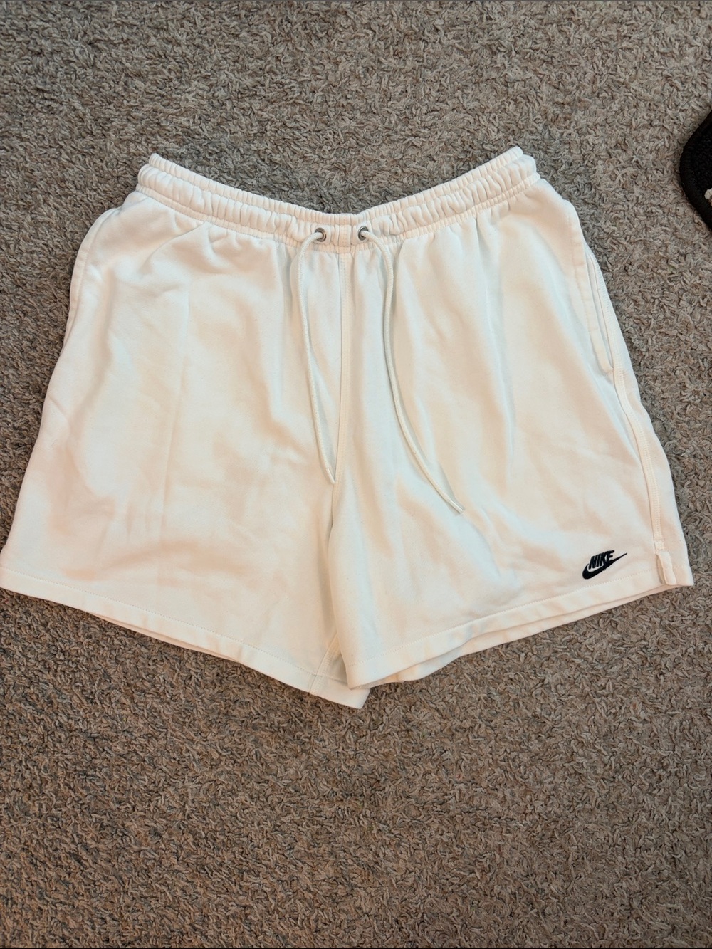 Nike Men’s White Athletic Terry Shorts with Black Swoosh